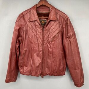 Vintage 70s 80s Mens Red Genuine Leather Faux Fur Lined Bomber Jacket Size 46